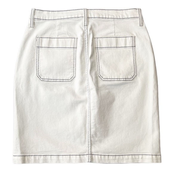 {J. Crew} Contrast Stitching Detail Full Front Button Denim Pencil Skirt - Picture 4 of 5